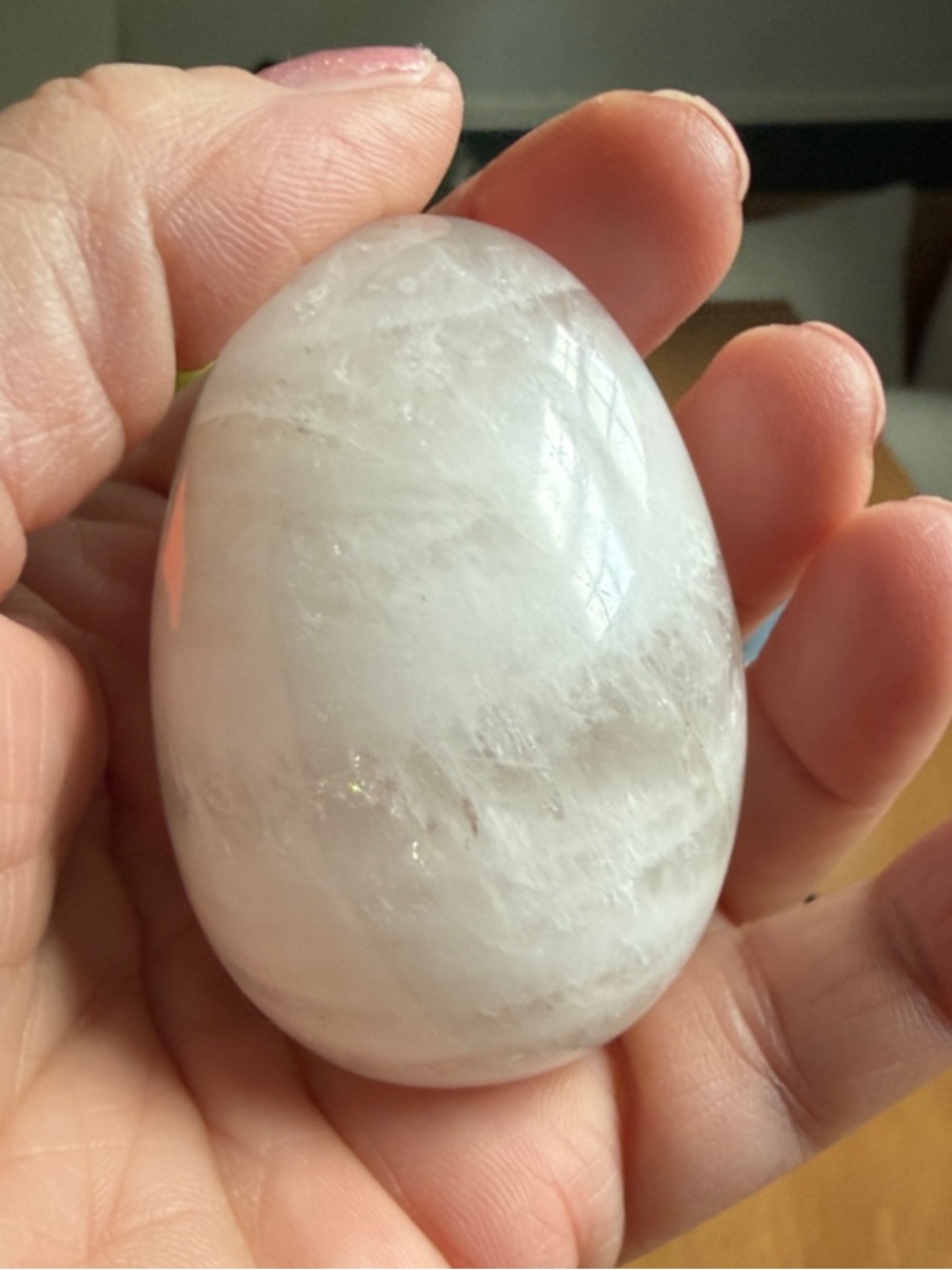 Mangano Moonstone White Calcite Polished Egg Shape Reiki Healing Crystal Mineral